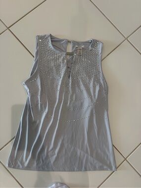 Cache Light Blue Sleeveless Tank with Rhinestone Accents